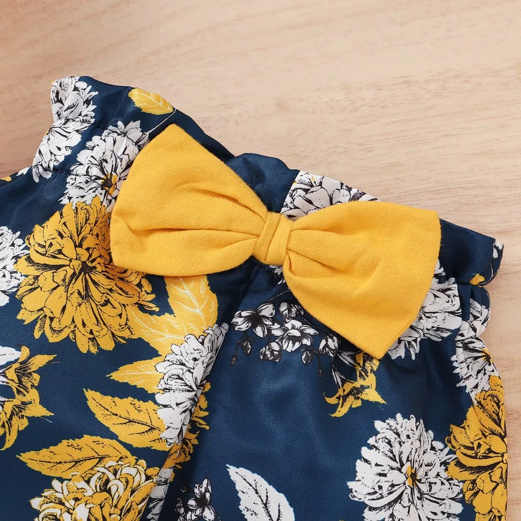 Conjunto de ropa para niñas recién nacidas, Body de manga corta + Pantalones florales con lazo + diadema, traje de 3 uds. - imagen 4