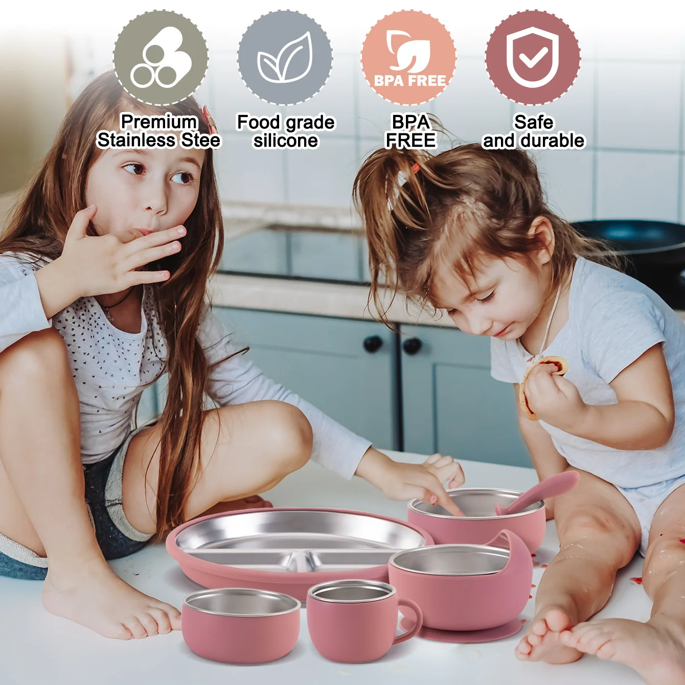 Vajilla infantil de silicona con plato y cuenco desmontables - imagen 5