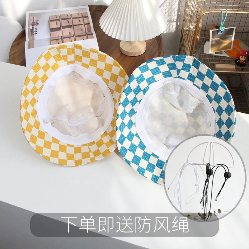 1 pieza, moda coreana, sombrero de cubo para niños y niñas, tablero de ajedrez clásico Retro, gorra de pescador para niños, sombrilla suave, gorras de Panamá - imagen 4