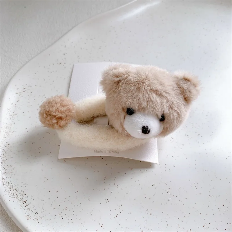 Nuevos pinzas para el cabello de oso de dibujos animados de felpa para niños de otoño/invierno, pinzas BB dulces para niñas, para flequillo/pelo de bandeja, tocados suaves y versátiles - imagen 4