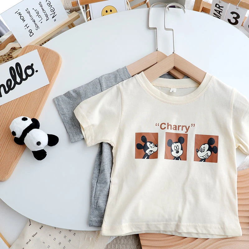 Camiseta con estampado de Mickey, ropa de verano 2025, camisetas de manga corta con dibujos animados, ropa para niños, camisetas de moda con cuello redondo para niñas y niños - imagen 2