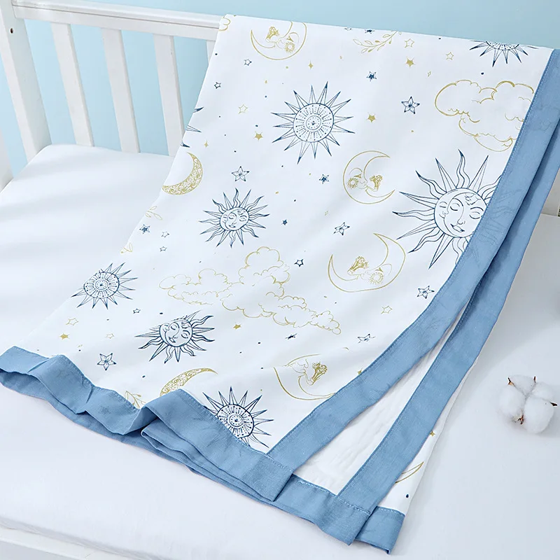Manta de verano para niños de muselina de algodón súper suave de 150x120cm, manta para niños pequeños con ribete ancho, Toalla de baño para niños, manta receptora para bebés - imagen 2