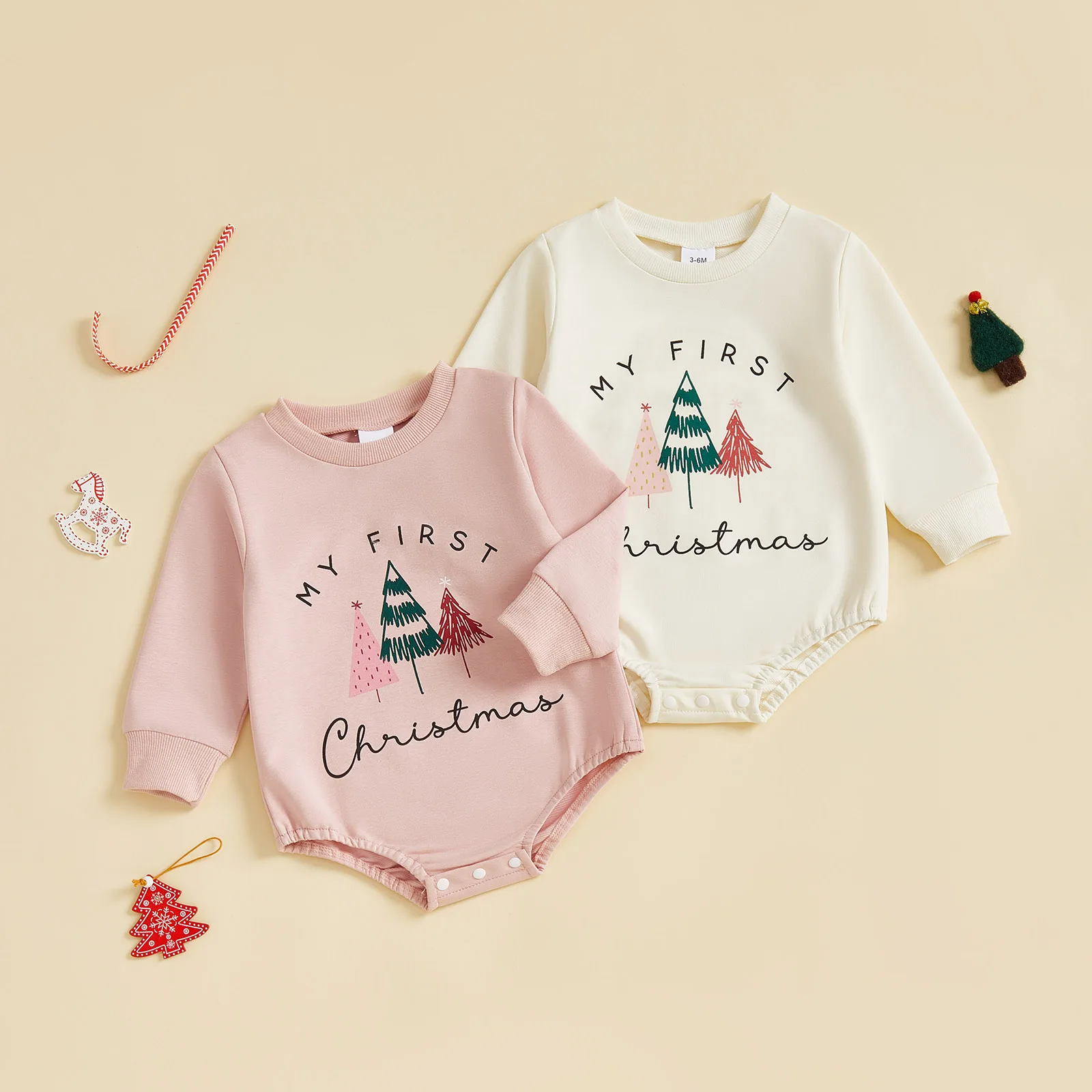 SUNSIOM Mamelucos navideños para bebé, lindo mono con estampado de árbol y letras de manga larga y cuello redondo