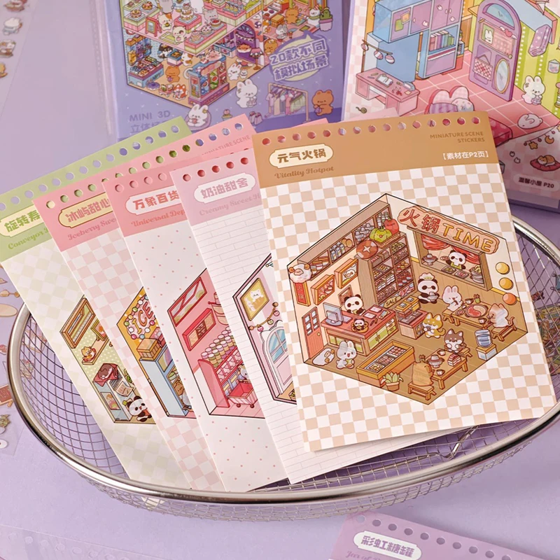 Libro de pegatinas Diorama 3D, 20 páginas, Mini escena, lindo tema de fantasmas de animales de dibujos animados, juguete para álbum de recortes DIY, divertido alivio del estrés, regalo para niños y adultos - imagen 4