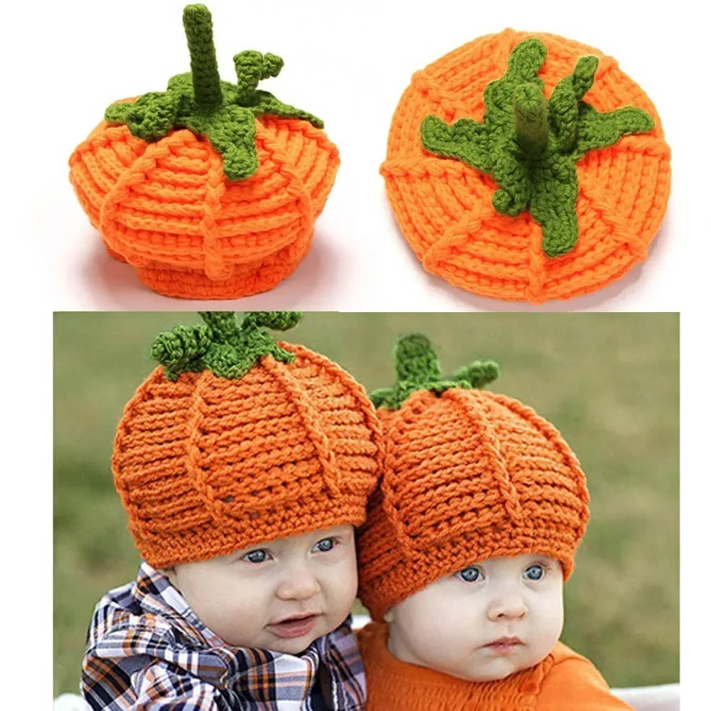 Sombrero tejido calabaza bebé – Accesorio fotografía recién nacido - imagen 3