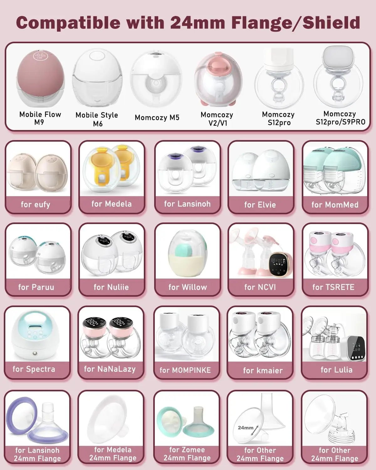 Inserto de brida compatible con extractor leche Momcozy/Spectra/Medela/Elvie/NCVI/TSRETE/eufy/Lansinoh/XIMYRA Protectores/flanges 24 mm - imagen 2