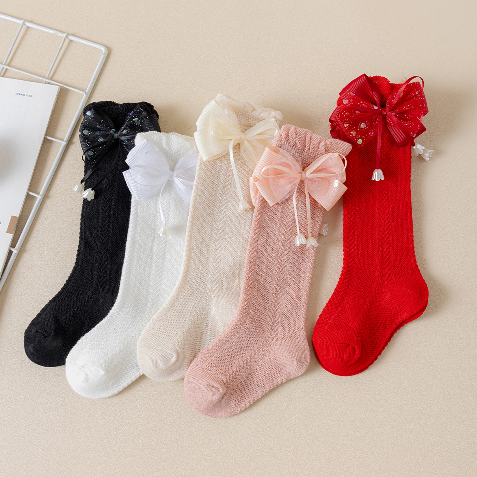 Calcetines hasta la rodilla para bebé niña – Suave algodón con lazo
