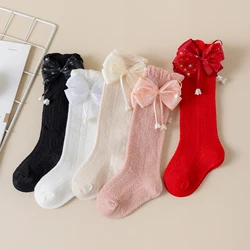 Calcetines hasta la rodilla para bebé niña – Suave algodón con lazo