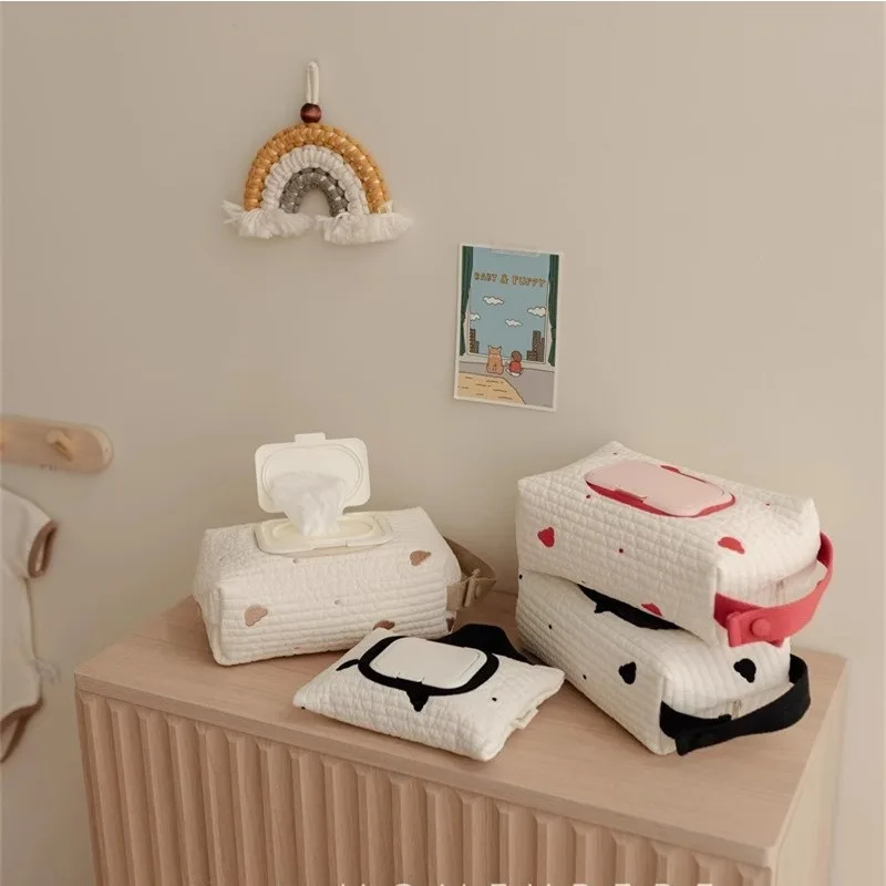 Bolsa de almacenamiento colgante de dibujos animados estilo Ins, para respaldo de asiento de coche/cochecito de bebé, sostiene pañuelos/toallitas húmedas, imprescindible portátil para viajar. - imagen 3