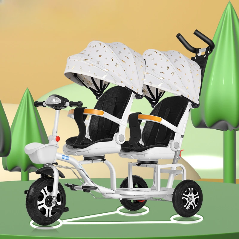 Triciclo doble para bebé con asientos giratorios y asa de paseo - imagen 2