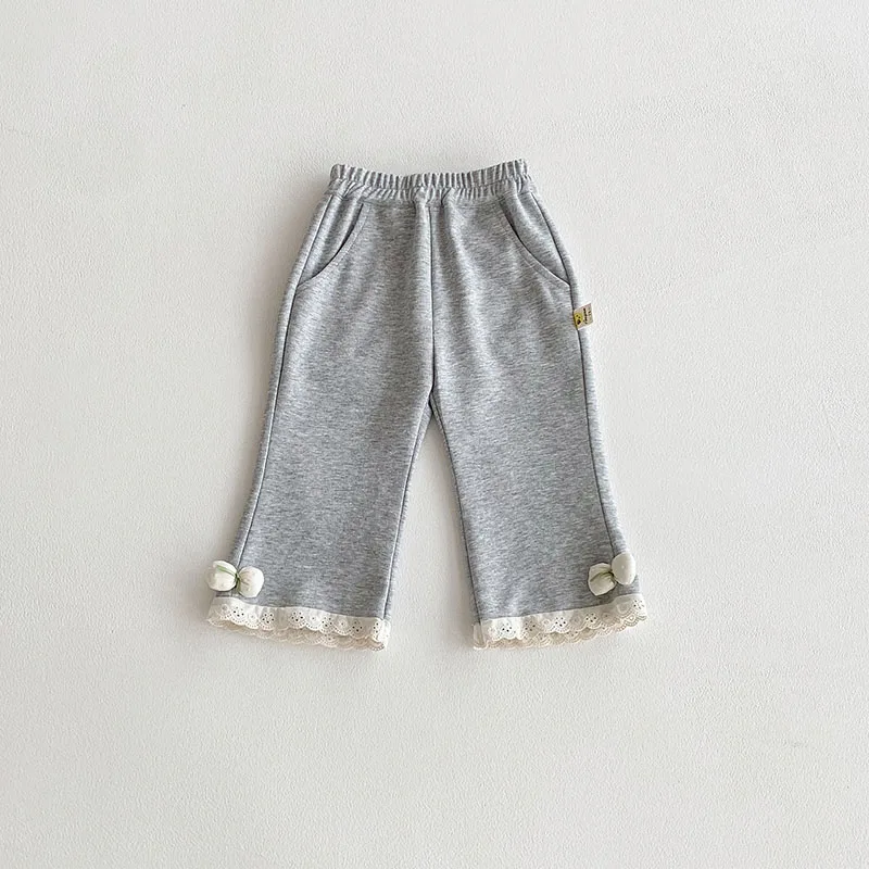 Pantalones informales de otoño para niños pequeños, 9M-4T, finos, bonitos, de Color sólido, de encaje, versión coreana, pantalones sueltos de moda infantil - imagen 2