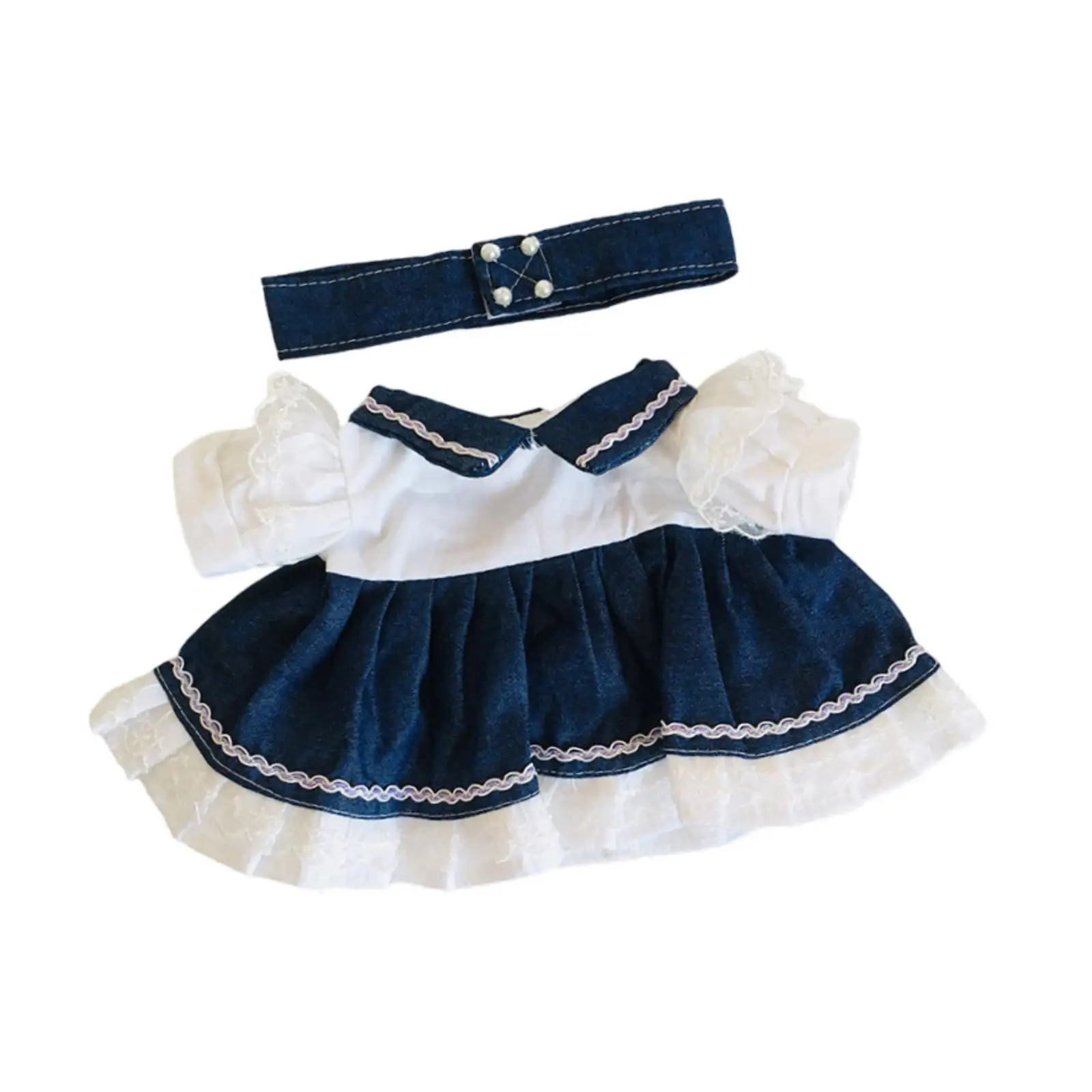 2x Fashion Dolls Denim Dress with Belt Outfits Accs, Handmade Clothing for 15inch Dolls Dress up New Year Gifts
