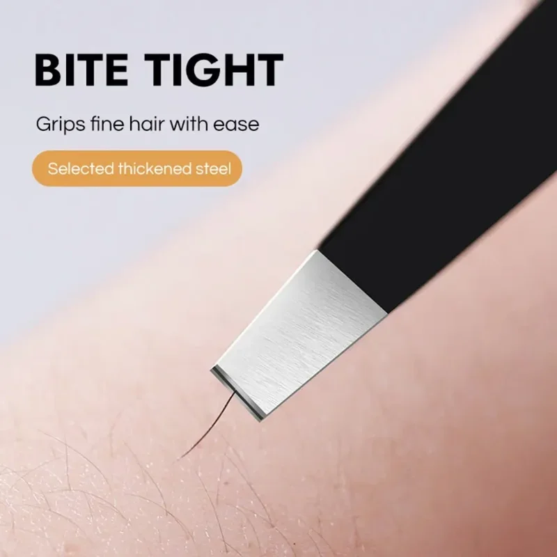 Pinzas para cejas negras de acero inoxidable, herramientas de belleza de punta inclinada y plana para depilación de cejas encarnadas, venta al por mayor - imagen 5