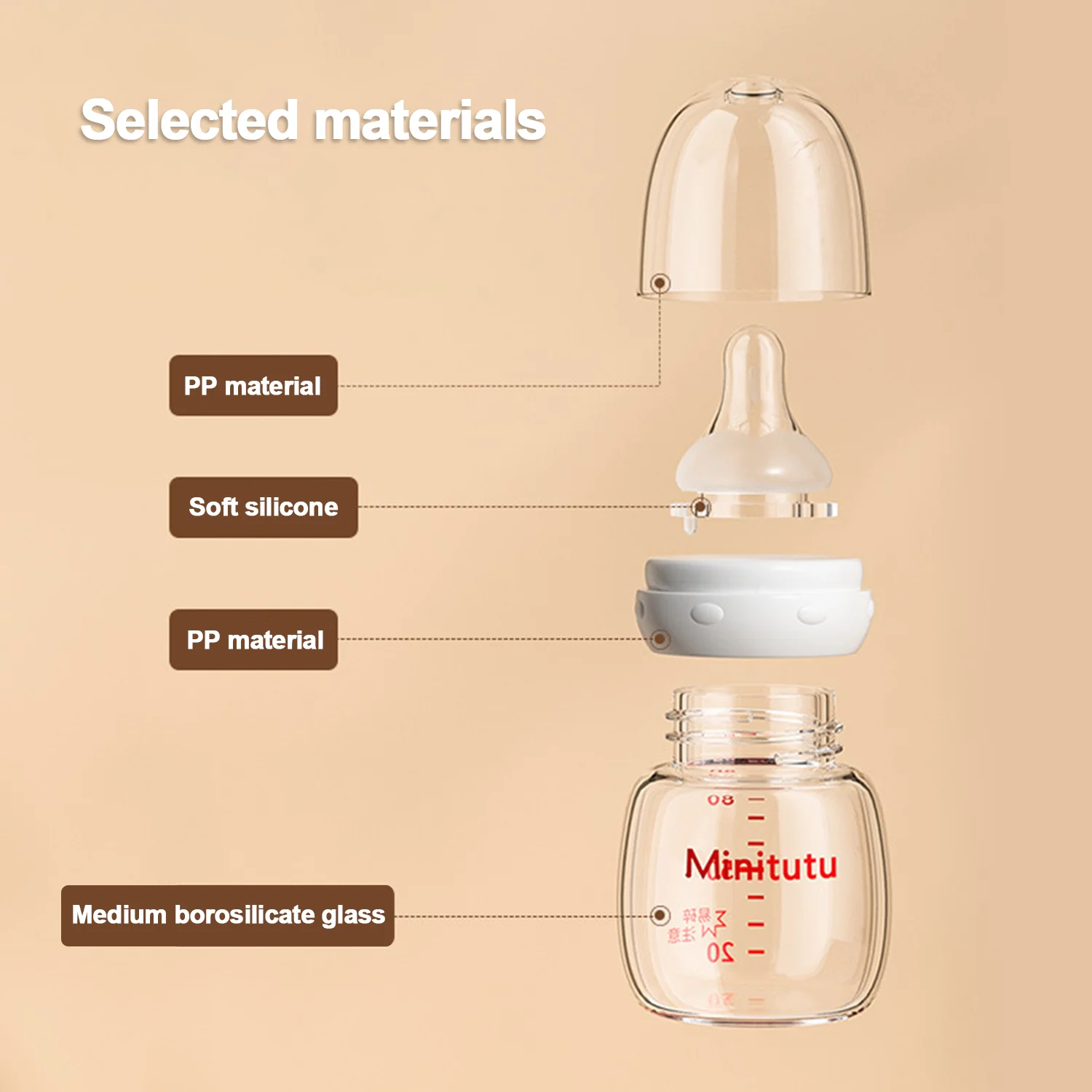 Mini biberón de 80ml para bebé de 0 + meses, vidrio de alto borosilicato, alta calidad, boca estándar de 3,5 cm, resistencia a altas temperaturas - imagen 3