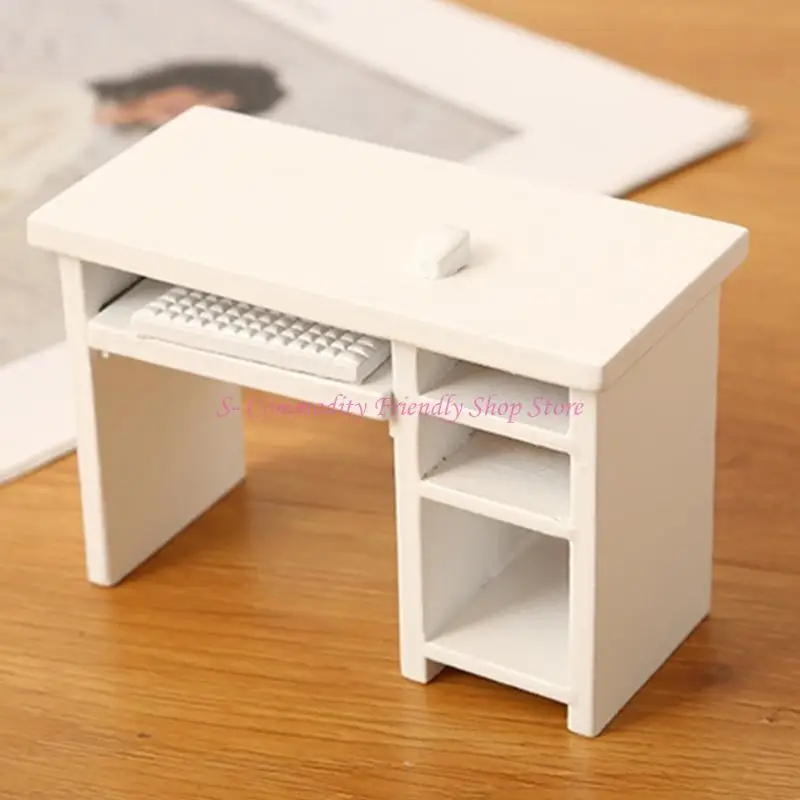 85AE 1/12 Casas muñecas Desk y silla escritorio oficina con diseño intercambiable para pantallas miniatura creativas - imagen 2