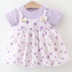 Vestido infantil con lazo de princesa - manga corta, malla de algodón