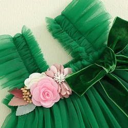 Tregren Vestido de princesa de tul navideño para niña con lazo