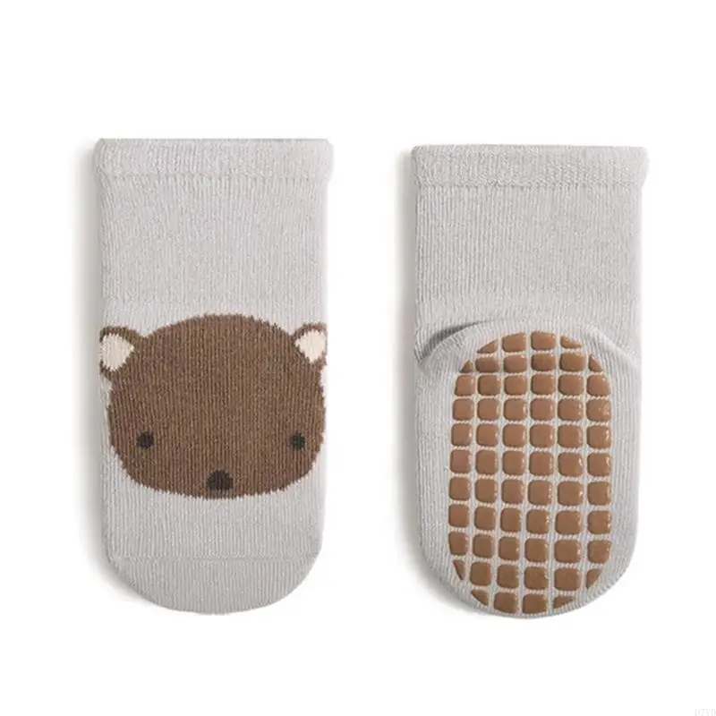 D7YD 1 par calcetines antideslizantes para niños pequeños, bonitos calcetines con diseño animales dibujos animados para - imagen 2