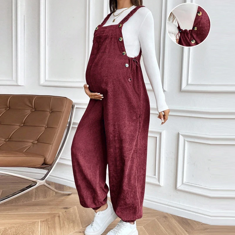 Pantalones para mujeres embarazadas con cintura ajustable 2025, ropa de maternidad de otoño e invierno, monos de pana holgados y informales a la moda