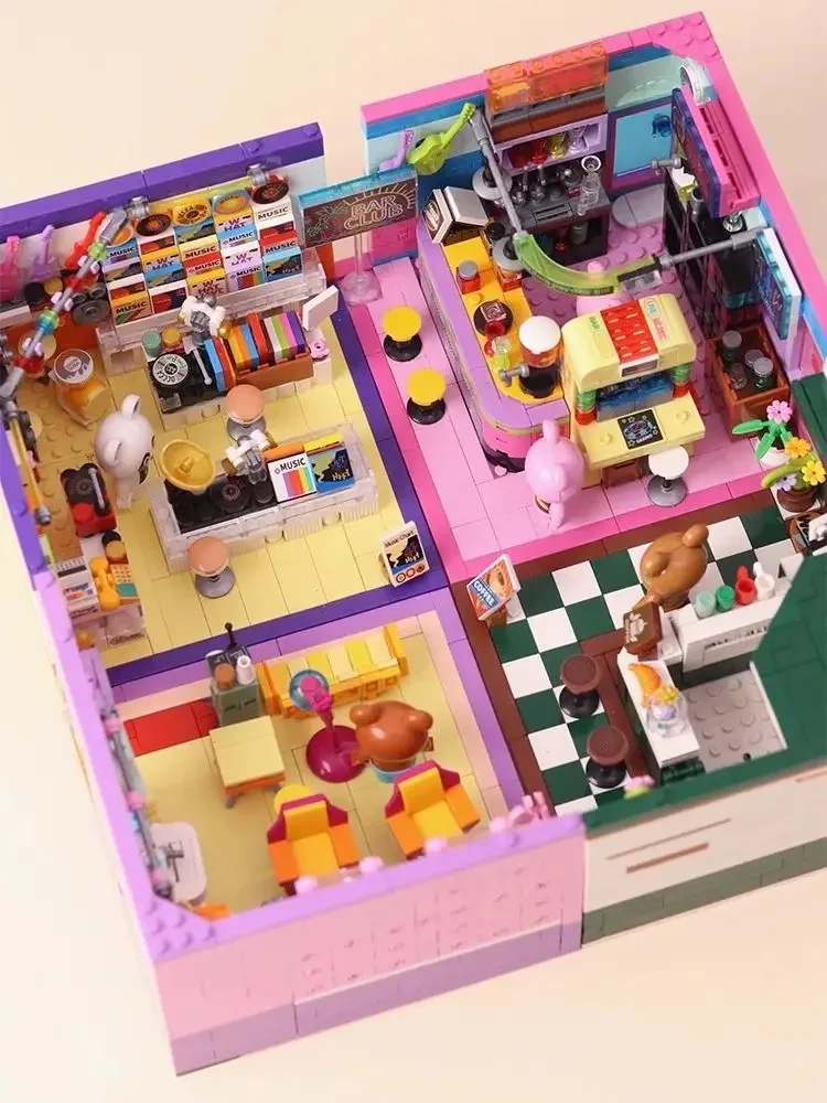 Mini City Street View cafetería Bar peluquería bloques ladrillos creativo rompecabezas 3D modelo de habitación juguetes amigos niños regalo de cumpleaños - imagen 2