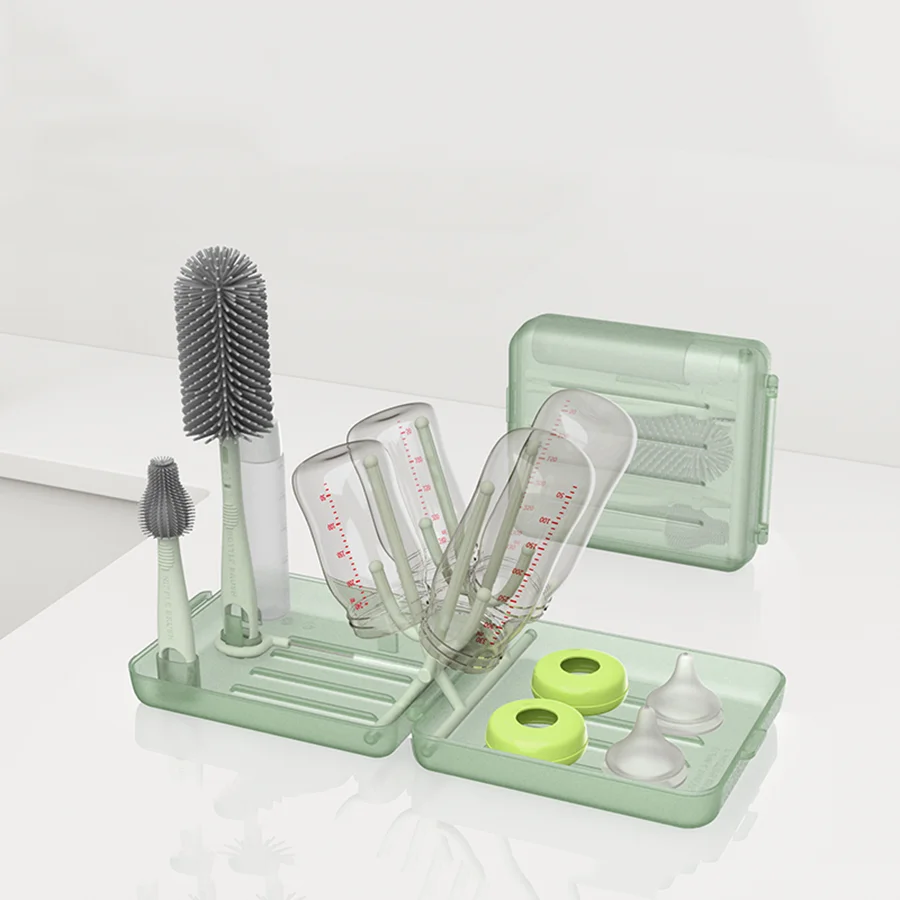 Juego de cepillos para botellas de viaje, rejilla de apertura automática y ranuras de secado de cepillos verticales, 3 cepillos, tendedero plegable, artículos esenciales para viajes para bebés - imagen 3