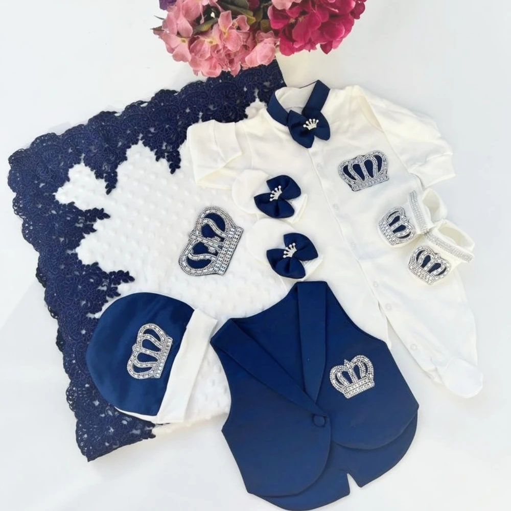 Conjunto de 5 uds de trajes de osito para niña, conjunto de pelele de bienvenida a casa, manta receptora infantil, sombrero, mitones - imagen 2