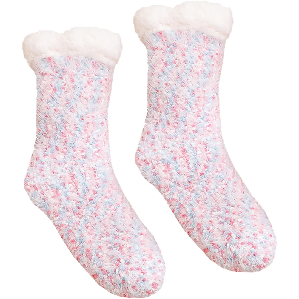 1 par de zapatillas térmicas de invierno para mujer, calcetines antideslizantes para el suelo, calcetines suaves para mujer, regalo cómodo de poliéster acogedor - imagen 4