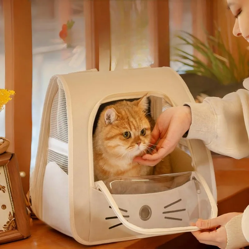 Mochila transportadora de gatos de viaje al aire libre, bolso de hombro portátil transpirable para cachorros y gatitos, suministros de transporte para mascotas con cremallera para perros pequeños