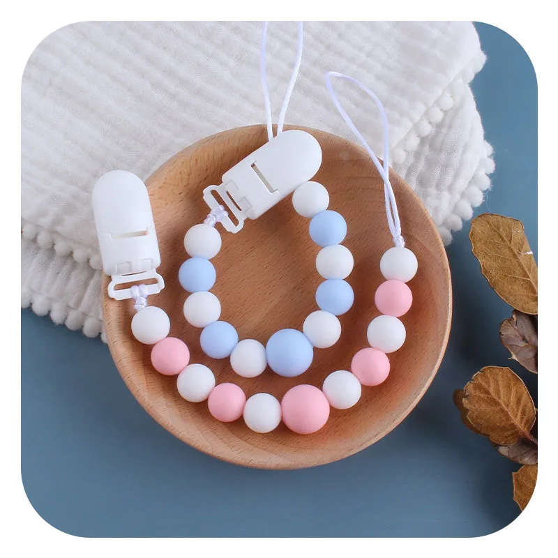 Clip para chupete y juguete mordedor, cadena simulada antipérdida ajustable, Clip para chupete para recién nacido, accesorios de dentición de silicona