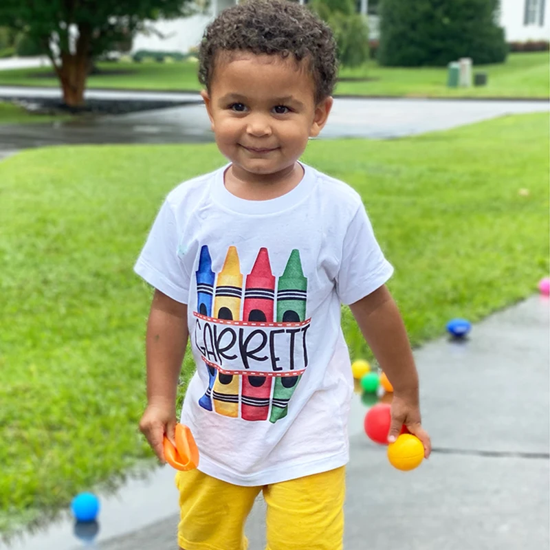 Camisa de regreso a la escuela personalizada para niños, camiseta escolar para niños pequeños, ropa de crayón, regalo de primer día de escuela