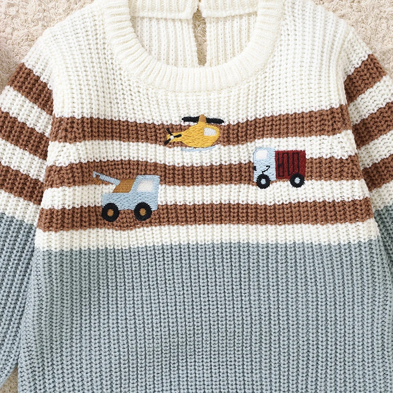 Peleles para bebé, ropa informal de otoño e invierno con cuello redondo y manga larga de punto para recién nacidos, monos para niños y niñas, suéteres infantiles, mono de 0 a 18m - imagen 4