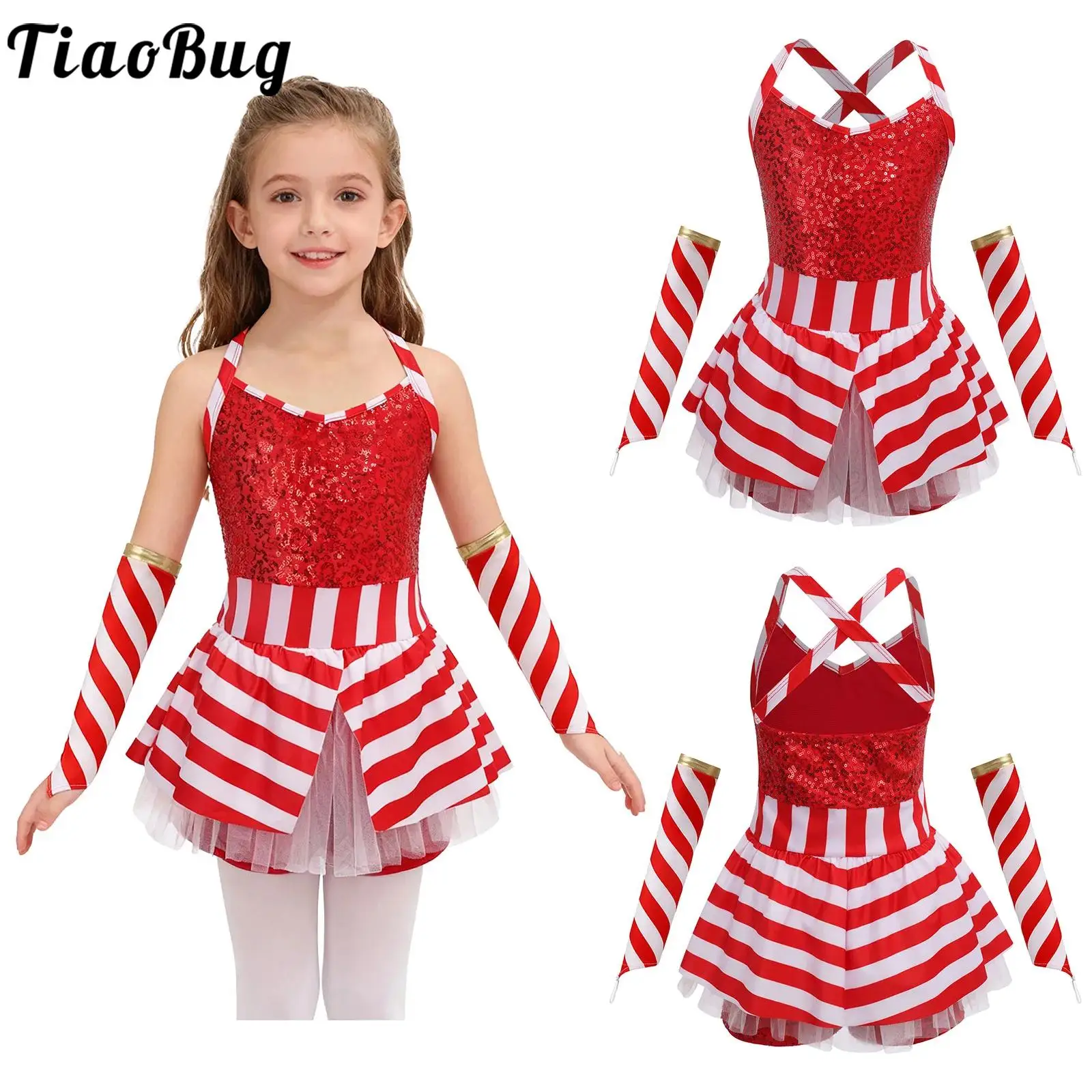 Vestido de ballet navideño sin mangas con bastón caramelo para niñas - imagen 4