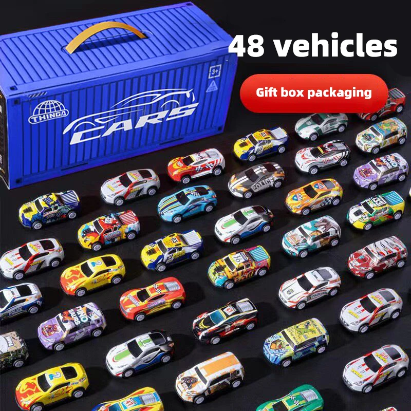48 Uds. Juegos de coches de aleación, modelos de coches de juguete, coches de carreras de coches de hojalata, modelos de coches clásicos, regalos de navidad