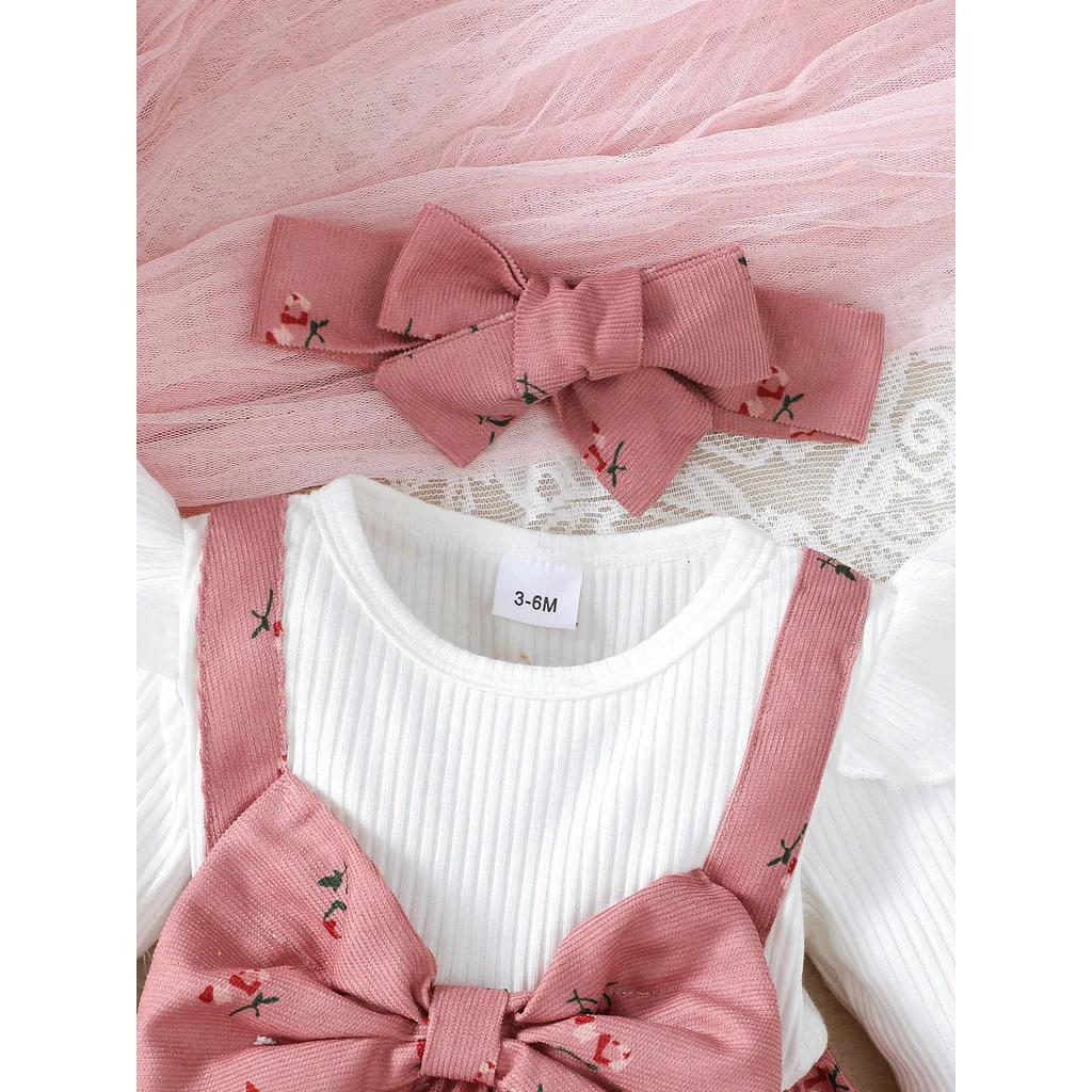 Vestido de princesa para niña pequeña de 0 a 2 años, vestido de manga larga con estampado de flores y lazo grande + diadema, ropa de moda de otoño para niña, 2 uds. - imagen 4
