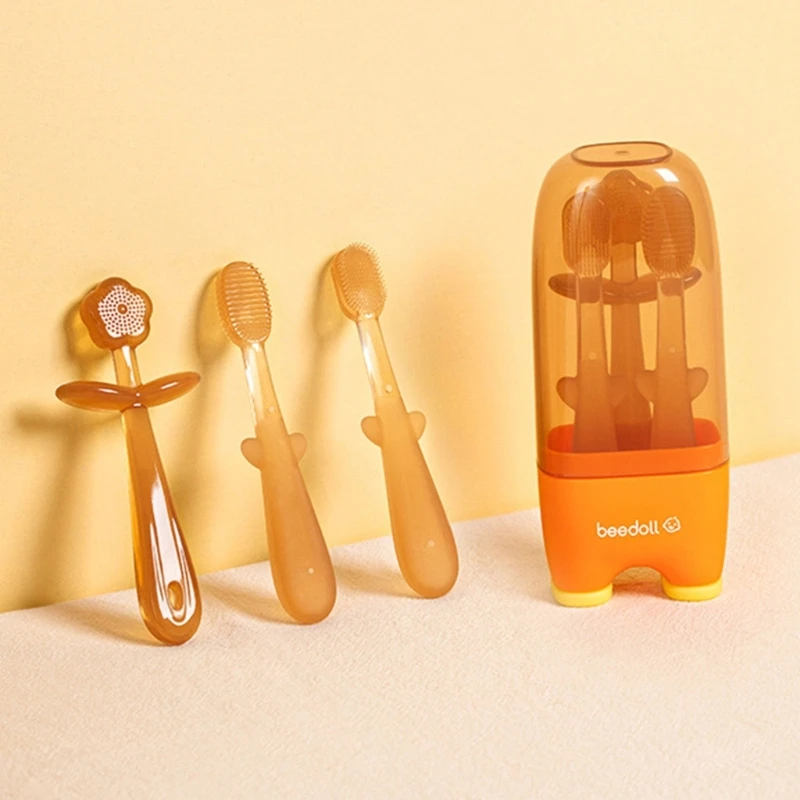 Cepillo de dientes de silicona suave para bebé, cepillo de dientes de entrenamiento para niños y niñas, cepillo de dientes Molar para niños, cuidado bucal Dental, 3 uds.