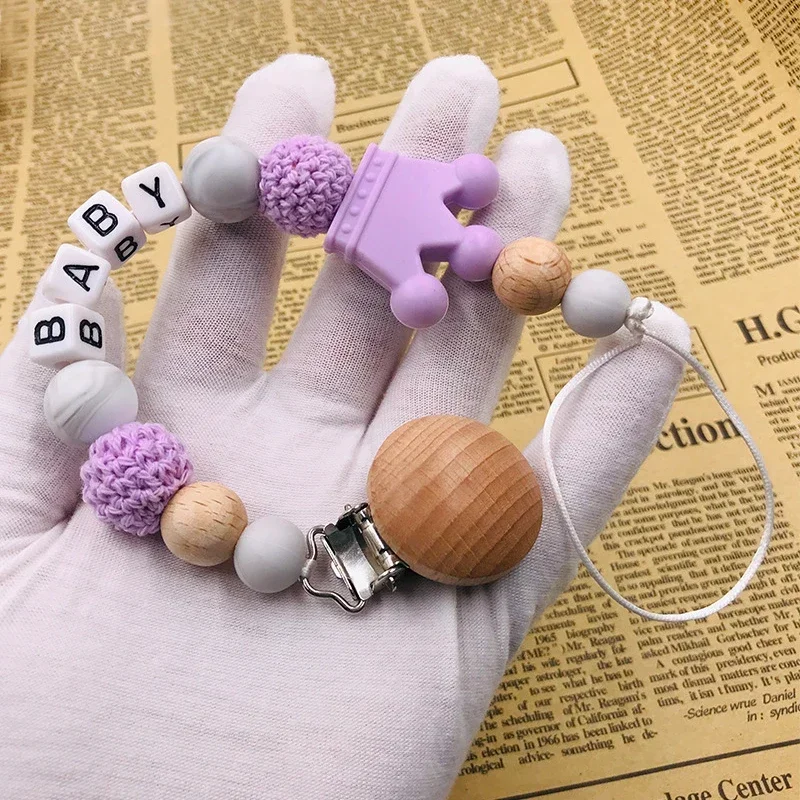 Cadena de chupete cómoda para bebé, cadena de chupete de silicona sin bisfenol de madera de haya para niños, juguete colgante, accesorios para chupete - imagen 2