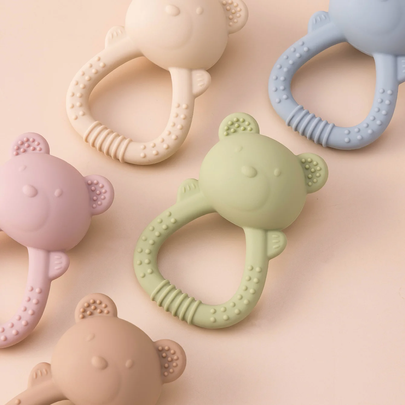 Color niños 1 Uds juguete mordedor de silicona para bebé sin BPA anillo para masticar sonajero seguro para la dentición infantil encías relajantes regalo para Baby Shower - imagen 3