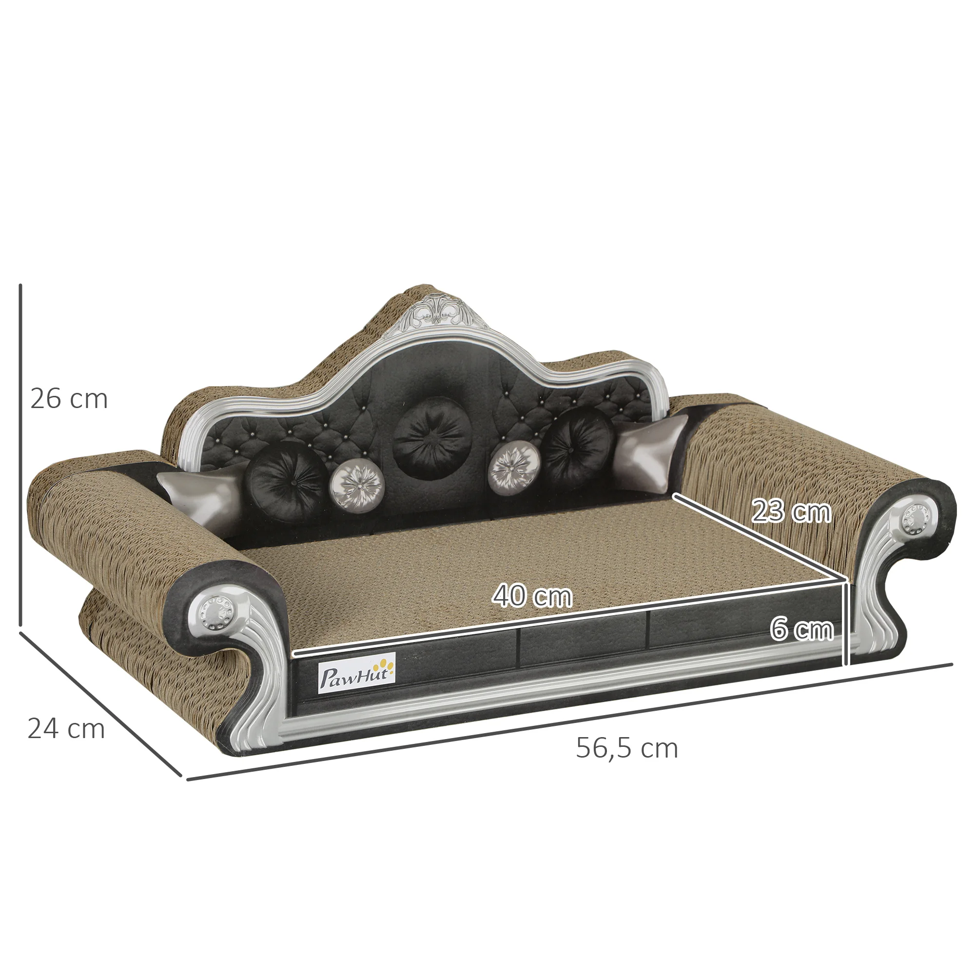 PawHut Rascador Cartón para Gatos en Forma de Sofá 2 en 1 Rascador para Gatos Sofá para Gatos con Catnip para Interior 56,5x24x26 cm Marrón - imagen 3