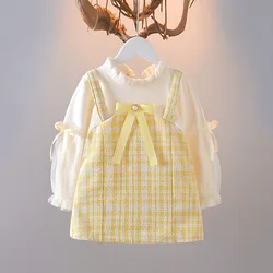 Vestido de princesa a cuadros para niña – Manga larga con lazo