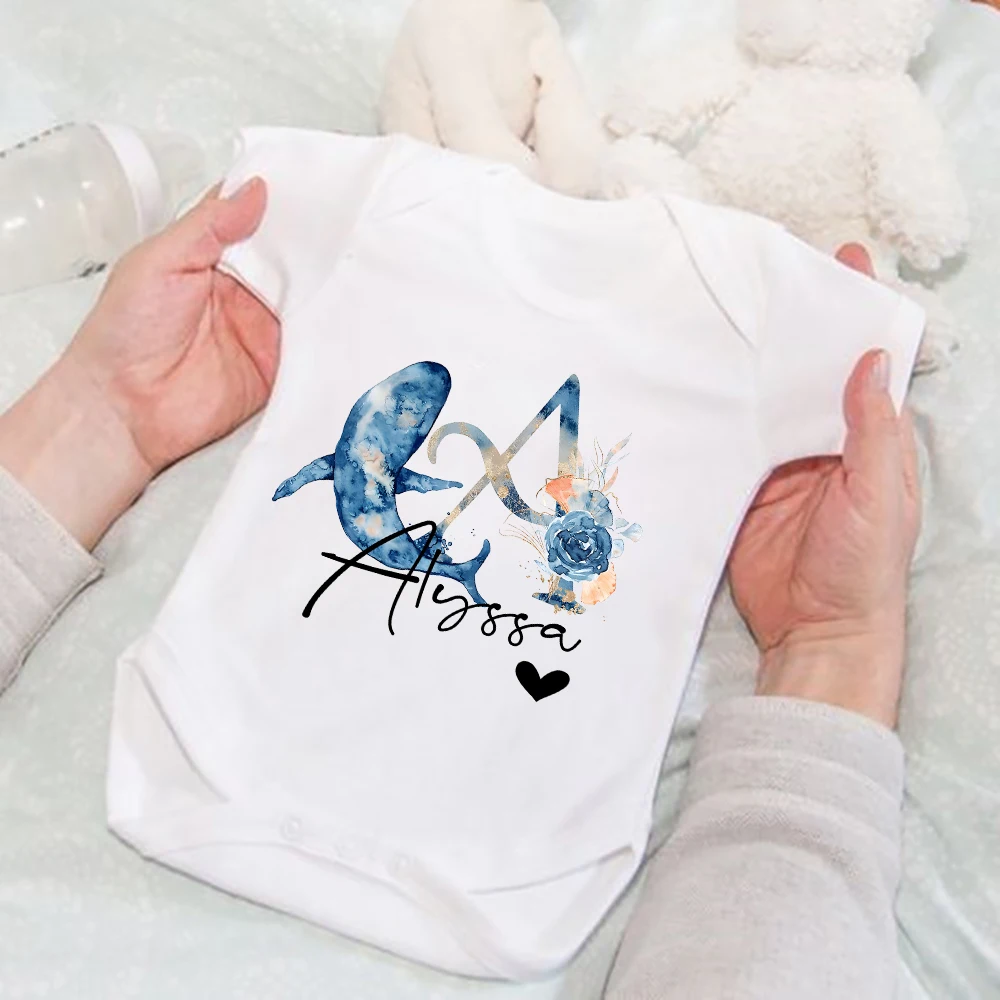 Mono personalizado para bebé, pelele con nombre personalizado para bebé, mono con estampado de animales del océano para recién nacido, ropa para niño pequeño, regalo para Baby Shower