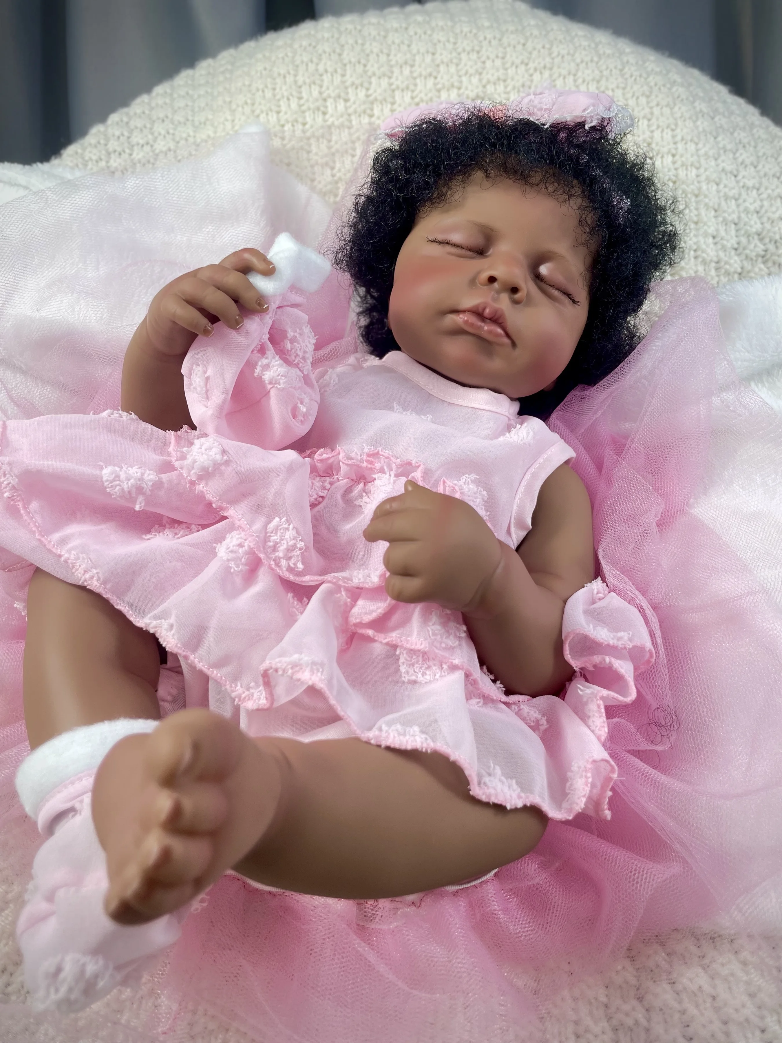 MRB-Muñeca de bebé Reborn LouLou, niña de piel oscura, bebé afroamericano terminado, niña negra encantadora, muñeca de arte coleccionable, 50CM - imagen 5