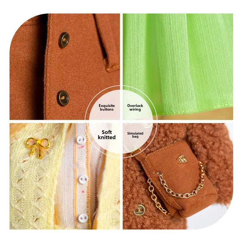 Ropa de muñeca de supermodelo de 32cm, traje de moda europea, conjunto de accesorios de la serie de suéter amarillo, vestido de princesa, juguetes DIY, regalos de coleccionista - imagen 3