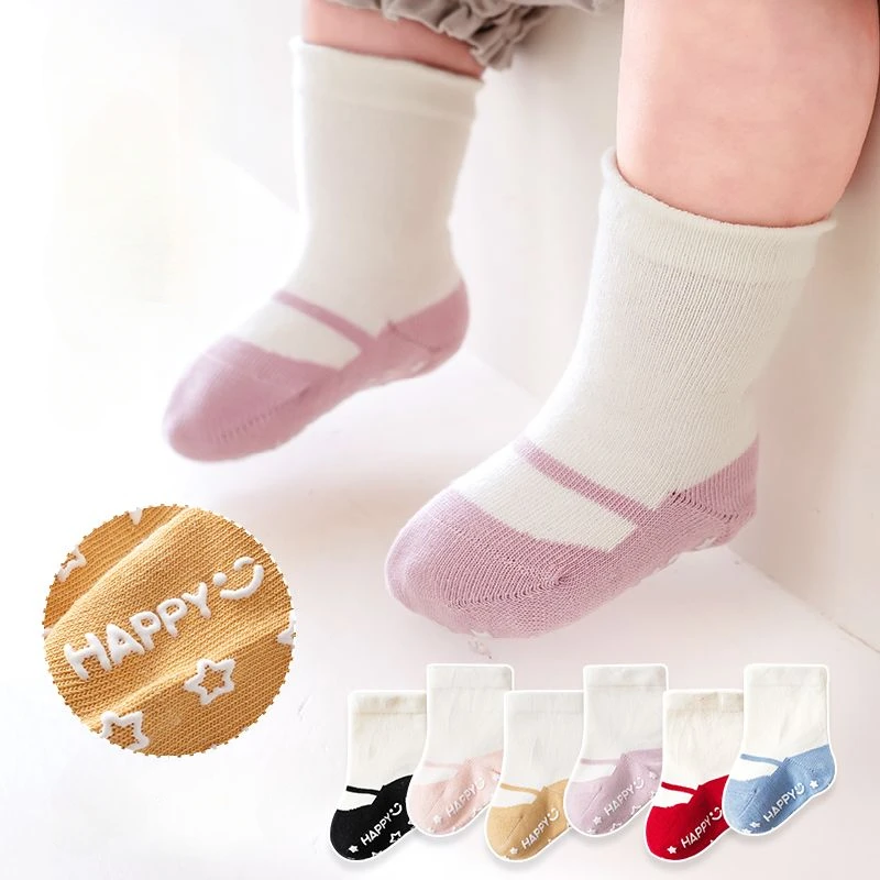 Calcetines coreanos antideslizantes de goma para bebé, calcetines de algodón transpirables para recién nacidos, niños y niñas de 0 a 5 años