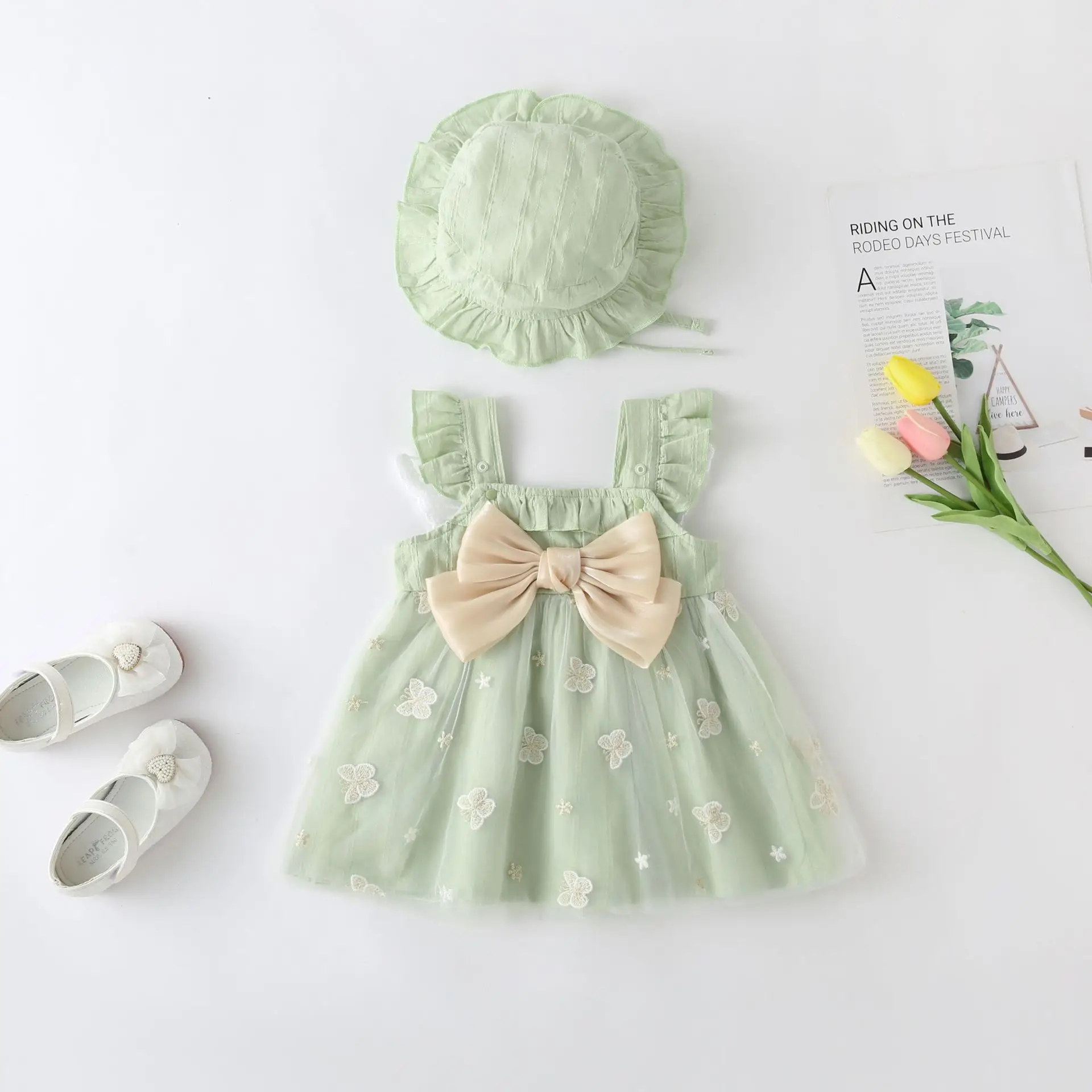 Somenie, vestidos infantiles para niñas con sombrero, ropa nueva para niños, bonito vestido de princesa con lazo, vestidos Halter para bebés