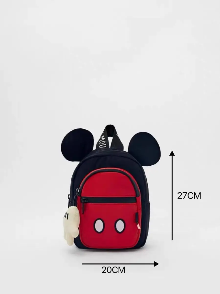 Mochila de Mickey para niños, Bolso pequeño con cremallera, color negro y rojo, a la moda, con dibujos animados - imagen 4