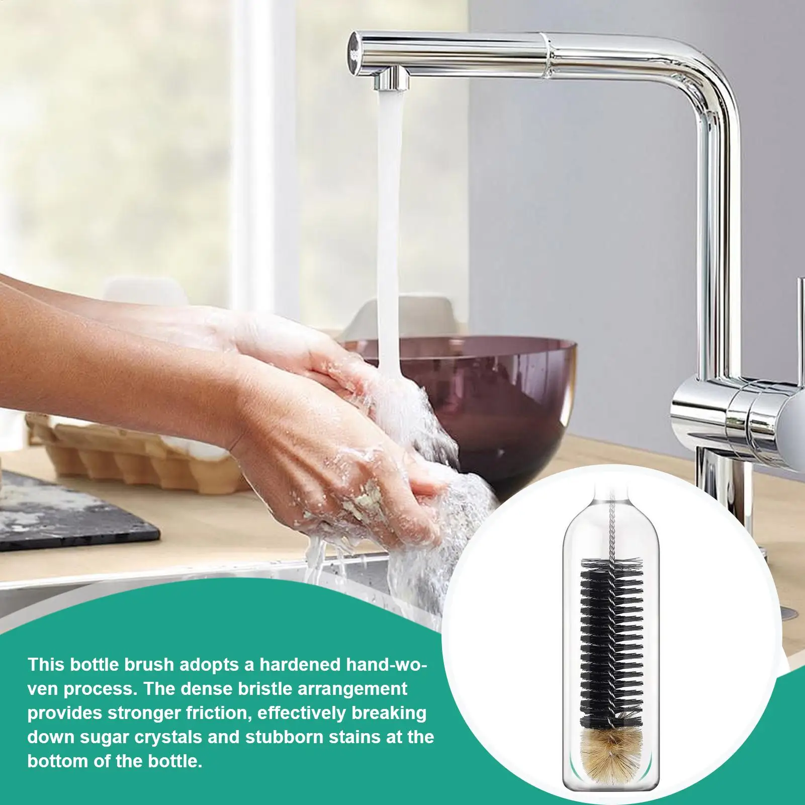 Cepillo para biberones, limpiador de tazas para cocina, cepillo para tazas resistente a los arañazos para cuello estrecho, decantador de vino y cerveza, biberones de viaje - imagen 3
