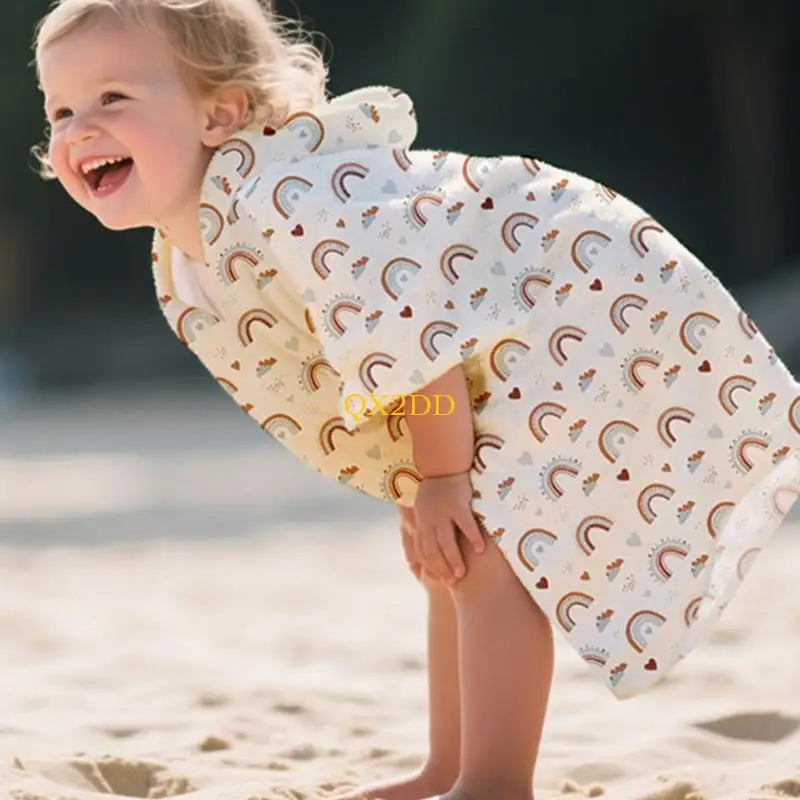 QX2D Soft Absorbent Cartoon Bath Bath Bail Wrap Toalla baño con capucha para usar tela cómoda para uso playa - imagen 4