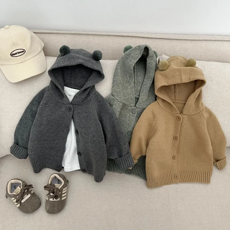 2025 ¡Nuevo cárdigan de punto coreano para niños de otoño: suéter unisex con capucha, suave, cálido y bonito con botones para niños pequeños y bebés! - imagen 3