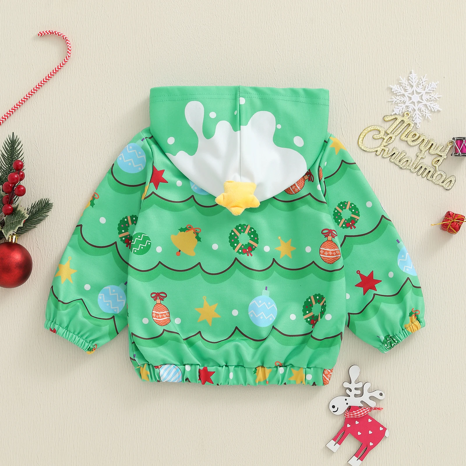 Suefunskry Chaquetas de árbol de Navidad para niña pequeña, sudaderas clásicas de manga larga con estampado de dibujos animados y cremallera, camisetas de otoño para niños - imagen 3