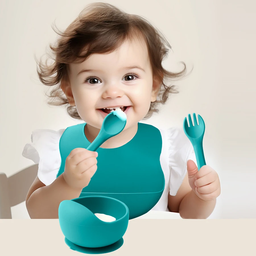 Juego alimentación bebé silicona: babero, cuchara y tazón con ventosa - imagen 5